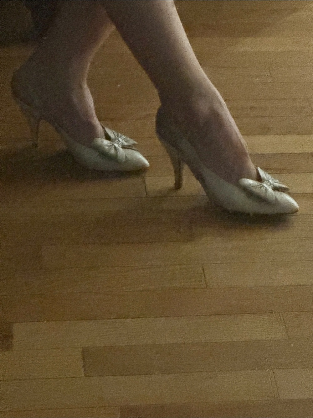 Bally Ivory Pointed-Toe Slingback Heels with Bow Accent